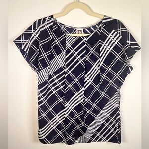Anne Klein Navy and White Plaid Blouse